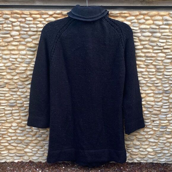 NANETTE LEPORE Black Ruffle Wool/Silk Long Cardigan/Sweater SZ XS VGUC! Winter - Picture 2 of 7